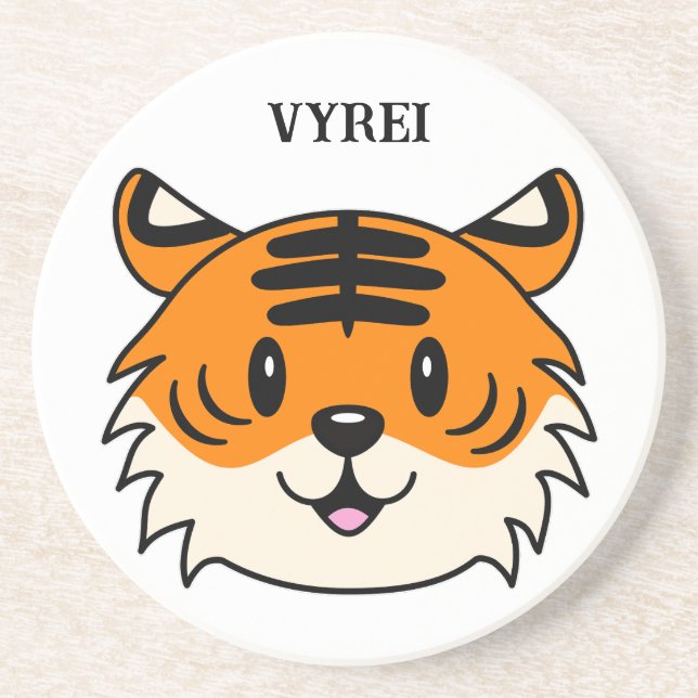 Niedlich Lächelnder Cartoon Tiger Getränkeuntersetzer (Vorne)