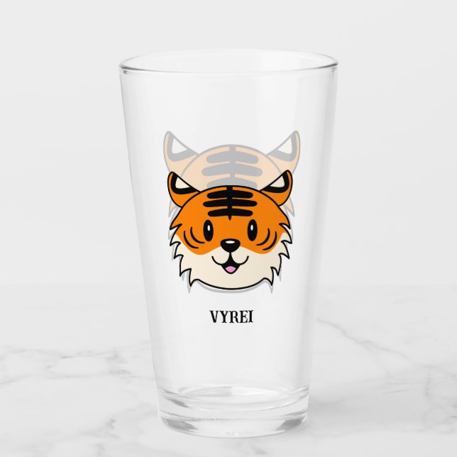 Niedlich Lächelnder Cartoon Tiger Glas (Vorderseite)
