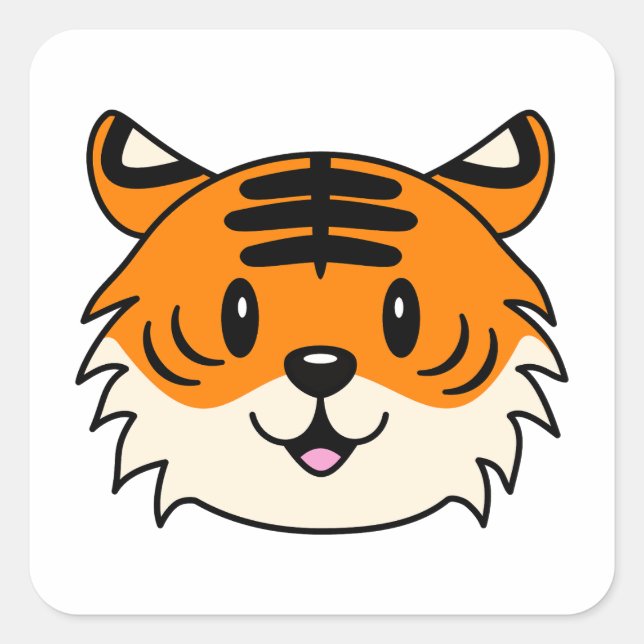 Niedlich Lächelnder Cartoon Tiger Quadratischer Aufkleber (Vorderseite)