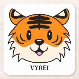 Niedlich Lächelnder Cartoon Tiger Rechteckiger Pappuntersetzer