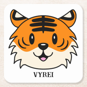 Niedlich Lächelnder Cartoon Tiger Rechteckiger Pappuntersetzer