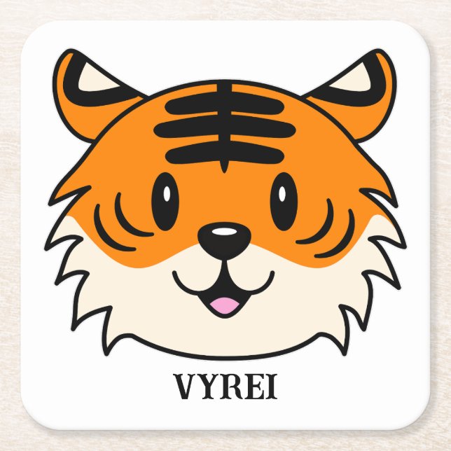 Niedlich Lächelnder Cartoon Tiger Rechteckiger Pappuntersetzer (Vorderseite)