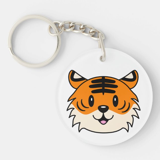 Niedlich Lächelnder Cartoon Tiger Schlüsselanhänger (Vorderseite)