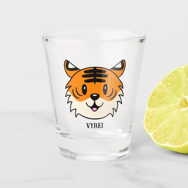 Niedlich Lächelnder Cartoon Tiger Schnapsglas (Vorderseite)