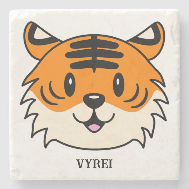 Niedlich Lächelnder Cartoon Tiger Steinuntersetzer (Vorderseite)