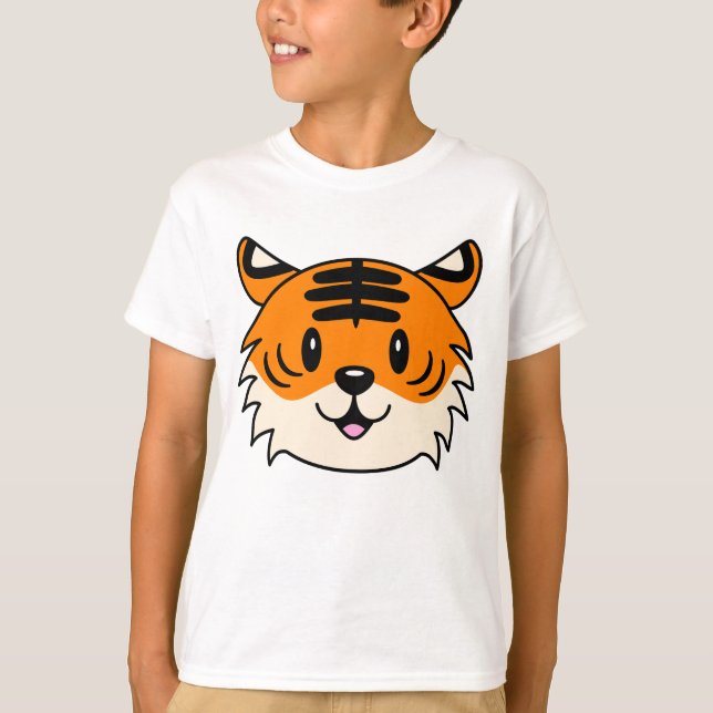 Niedlich Lächelnder Cartoon Tiger T-Shirt (Vorderseite)