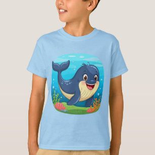 Niedlich Lächelnder Cartoon Whale T-Shirt