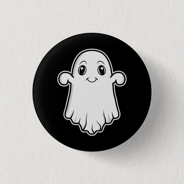 Niedlich Lächelnder Geist Cartoon Illustration Hal Button (Vorderseite)