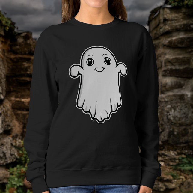 Niedlich Lächelnder Geist Cartoon Illustration Hal Sweatshirt (Ideal design for Halloween time, for example.)