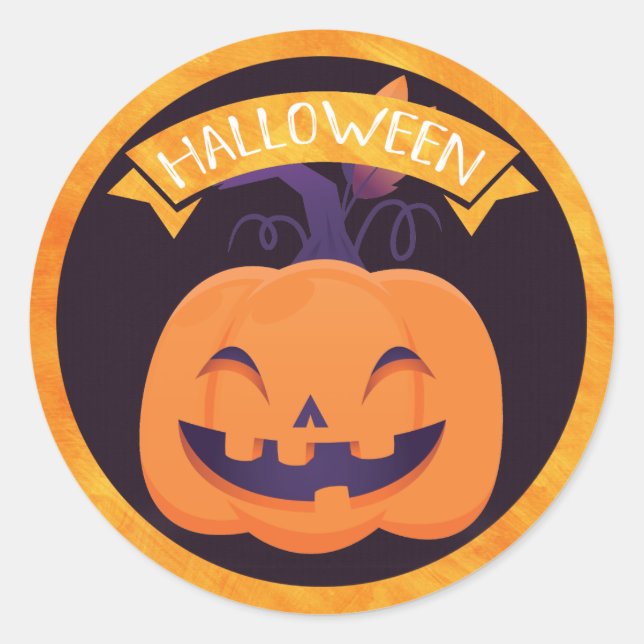 Niedlich Lächelnder Jack O'Lantern Halloween Runder Aufkleber (Vorderseite)