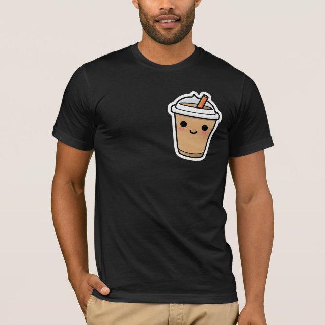 Niedlich Lächelnder Kaffee-Cup Kawaii Sticker T-Shirt (Vorderseite)
