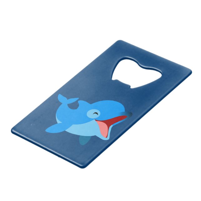 Niedlich-lachend Cartoon Dolphin Kreditkartenflaschenöffner (Vorderseite Schrägansicht)