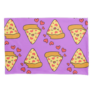 Niedlich lachende Pizza lustige lila Junge Kissenbezug