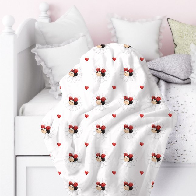 Niedlich Ladybug Hearts Girl Fleece Blanket (Cute Ladybug Hearts Girl Fleece Blanket)