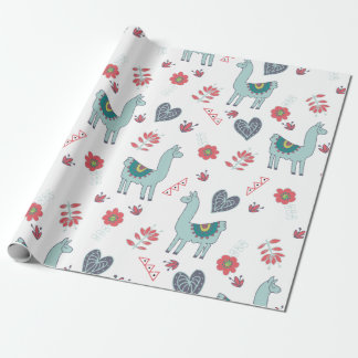 Niedlich Lama Floral Muster drucken Geschenkpapier