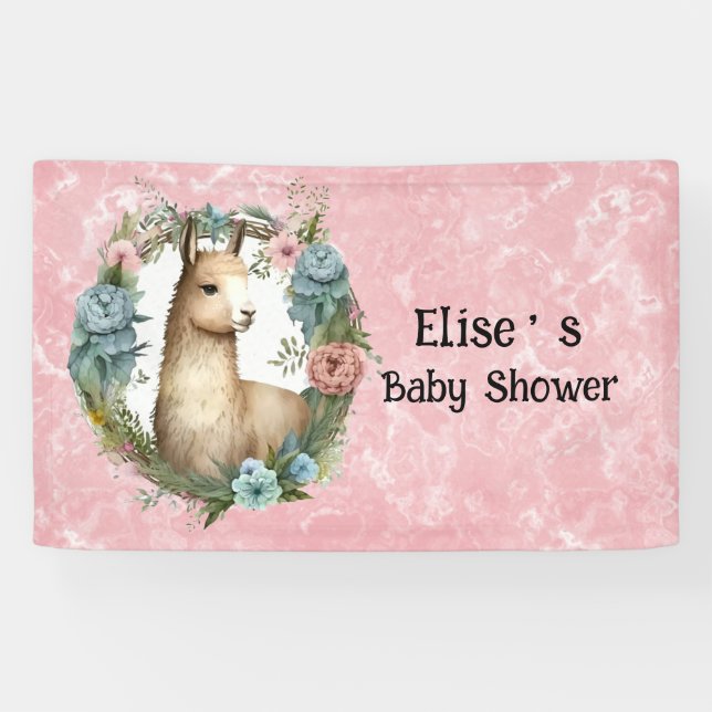 Niedlich Lama Succulent Blumenkreide Baby Dusche Banner (Horizontal)