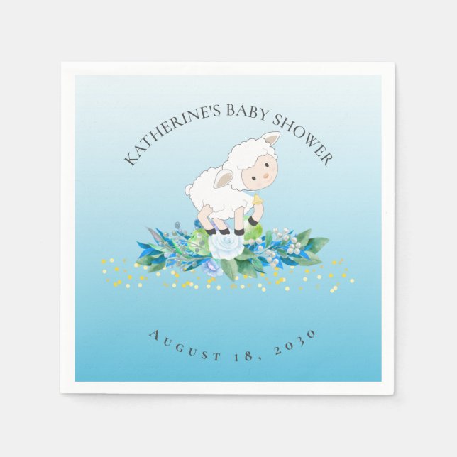 Niedlich Lamm Blue Floral Boy Baby Dusche Serviette (Vorderseite)