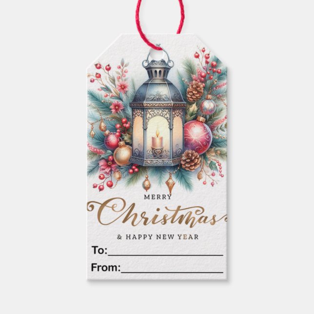 Niedlich Lantern Frohe Weihnachten/Glück Neues Jah Geschenkanhänger (Vorderseite)