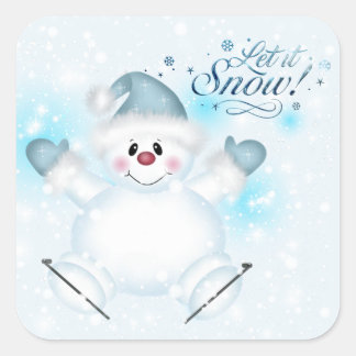 Niedlich lassen es Schnee Ice Skaten Snowman Quadratischer Aufkleber