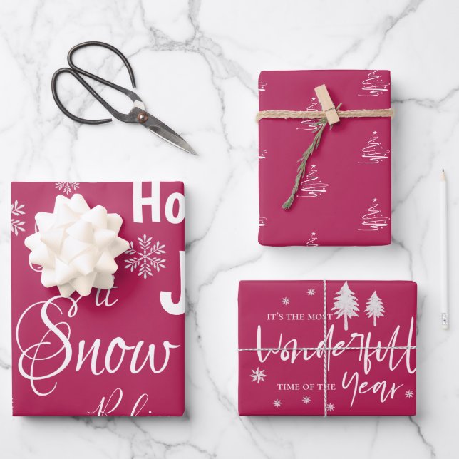 Niedlich lassen es schneerot fröhliches Weihnachts Geschenkpapier Set (Vorderseite)