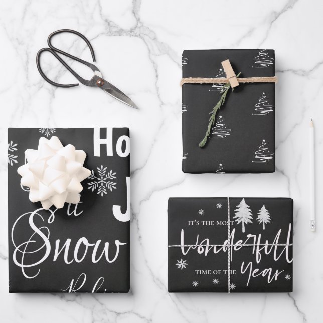 Niedlich lassen es schneeschwarz fröhliches Weihna Geschenkpapier Set (Vorderseite)