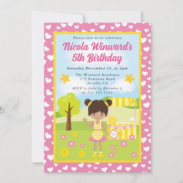 Niedlich Latina Lemonade Girl Kindergeburtstag Einladung (Vorderseite)