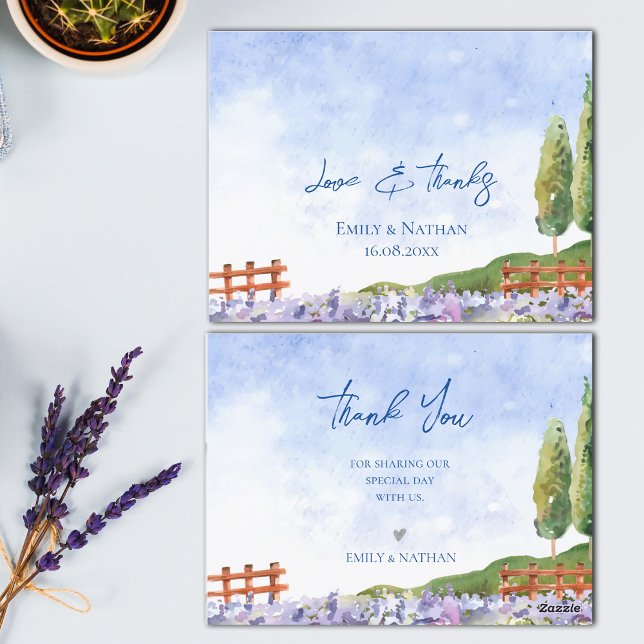 Niedlich Lavender Fields Landscape Wedding Vielen  Postkarte (Cute Lavender Fields Landscape Wedding Thank you Postcard)