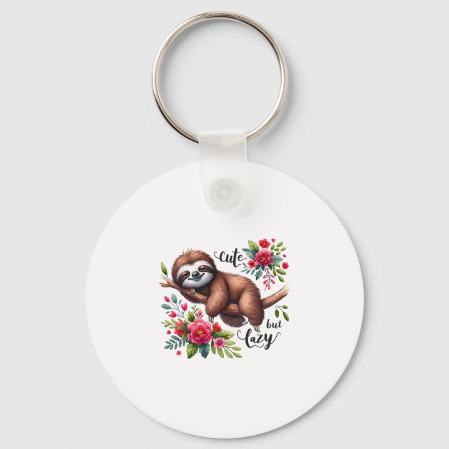 Niedlich Lazy Sloth Blume Schlüsselanhänger (Vorderseite)