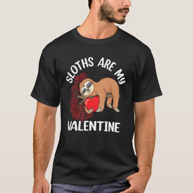 Niedlich Lazy Sloth Holding Heart Liebe Luth Valen T-Shirt (Vorderseite)