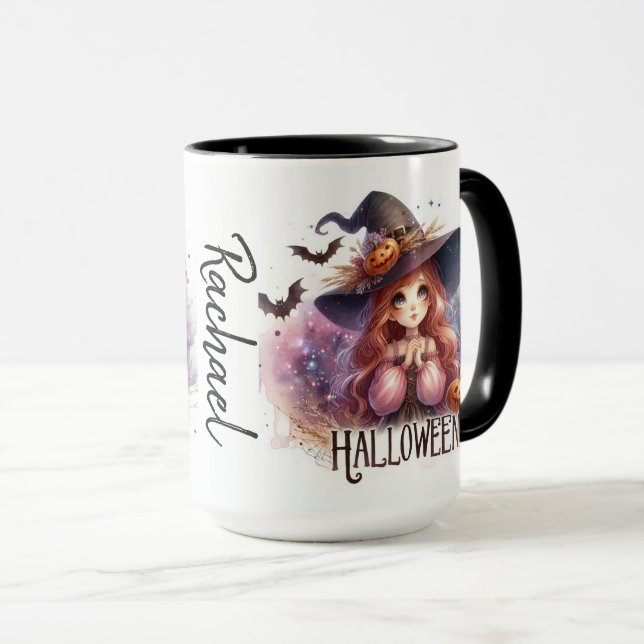 Niedlich lebende Hexe mit personalisierten Flederm Tasse (VorderseiteRechts)