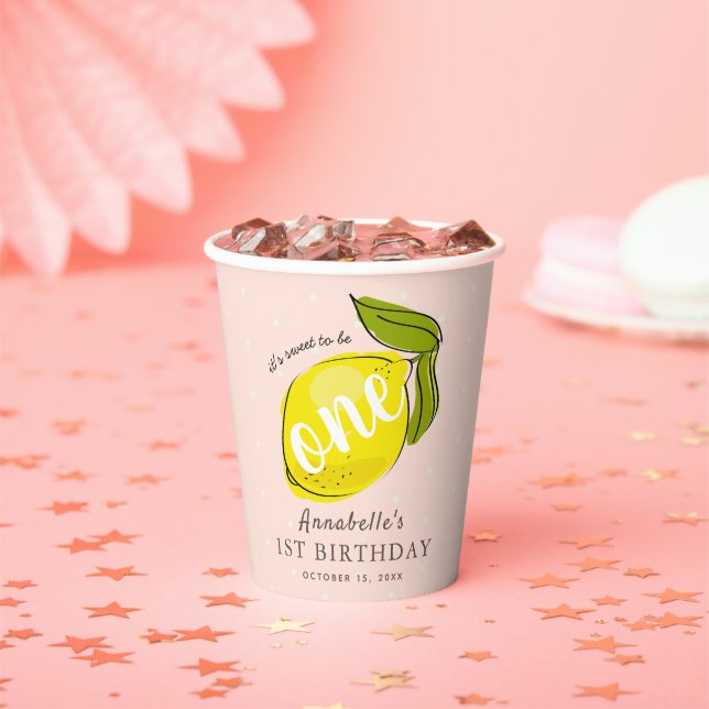 Niedlich Lemon 1. Geburtstag Pink Paper Cups Pappbecher (Insitu)