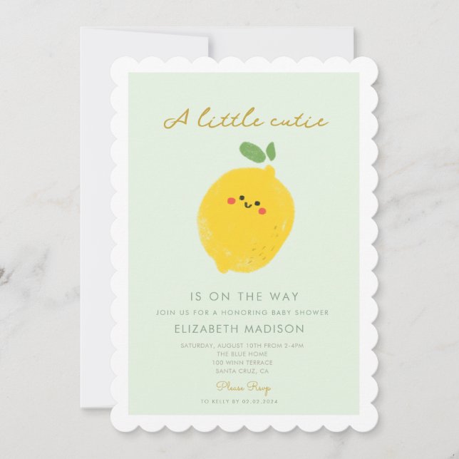Niedlich Lemon Citrus Baby Dusche Einladung (Vorderseite)