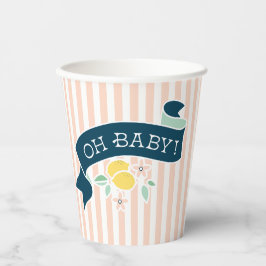 Niedlich Lemon Gelb Rosa Stripe Babydusche Pappbecher