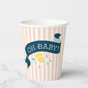 Niedlich Lemon Gelb Rosa Stripe Babydusche Pappbecher