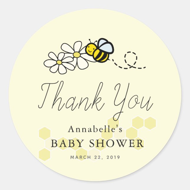 Niedlich Lemon Gelbe Hummel/Honey Bee Baby Dusche Runder Aufkleber (Vorderseite)