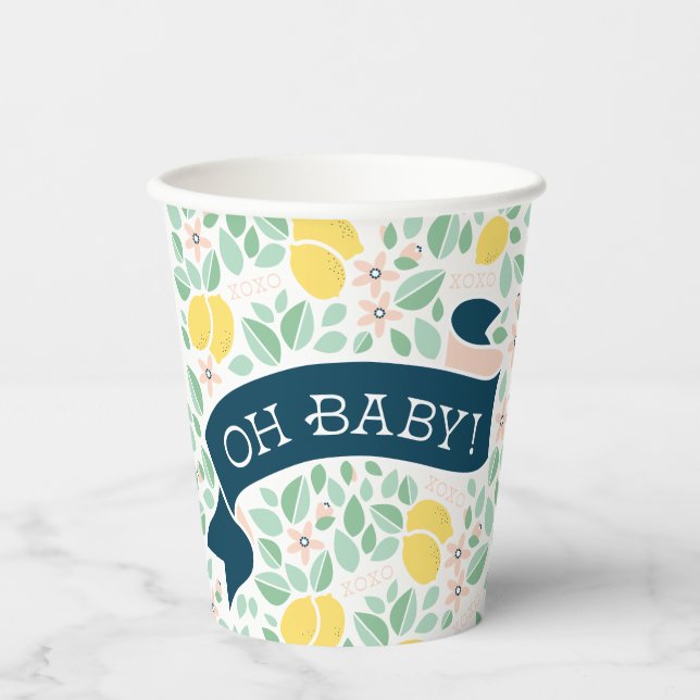 Niedlich Lemon Yellow Botanical Baby Dusche Pappbecher (Vorderseite)