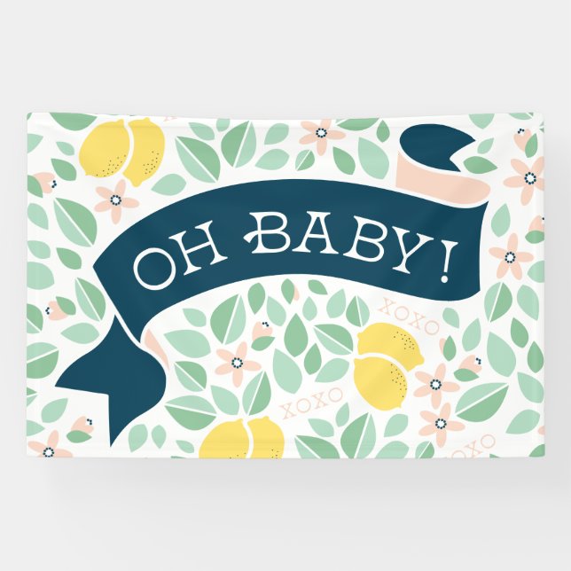 Niedlich Lemon Yellow Botanical Blätter Kinderdusc Banner (Horizontal)
