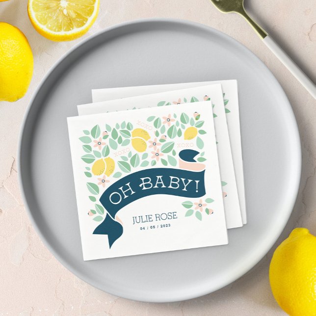 Niedlich Lemon Yellow Botanical Fun Baby Dusche Serviette (Cute Lemon Yellow Botanical Bold Baby Shower napkin)