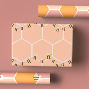 Niedlich Lemon Yellow & Peachy Orange Honeycomb & Geschenkpapier Set
