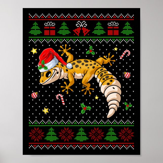 Niedlich Leopard Gecko Weihnachtsmannmütze Ugly Ch Poster (Vorne)