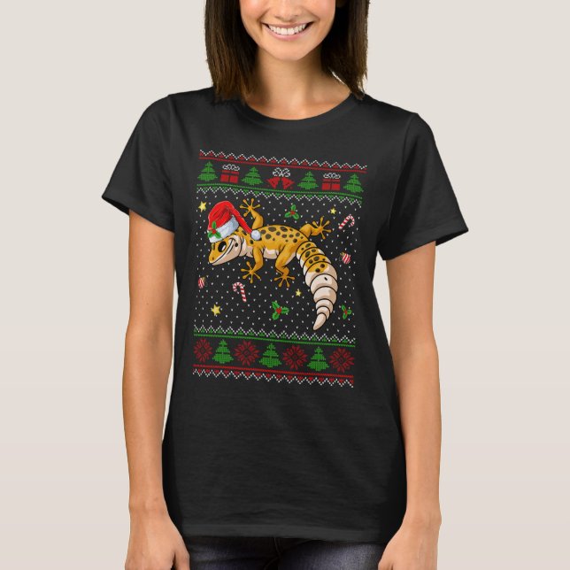 Niedlich Leopard Gecko Weihnachtsmannmütze Ugly Ch T-Shirt (Vorderseite)
