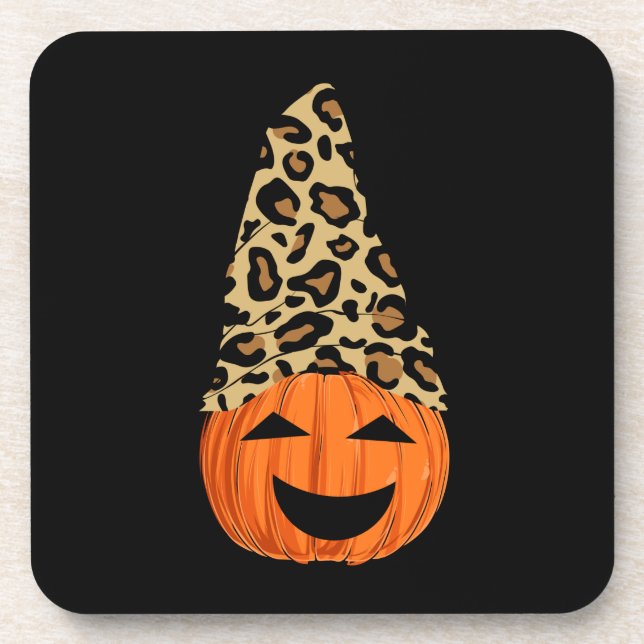 Niedlich Leopard Hat Pumpkin Getränkeuntersetzer (Vorderseite)