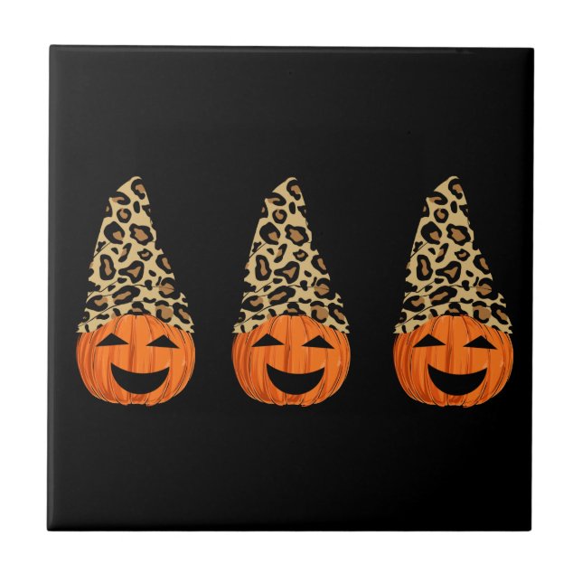 Niedlich Leopard Hat Pumpkins Fliese (Vorderseite)