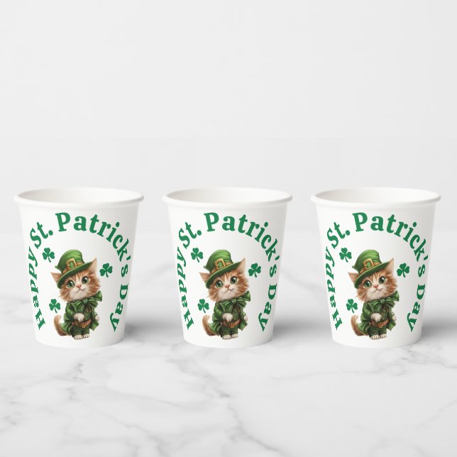 Niedlich Leprechaun Cat Happy St. Patrick's Day Pappbecher (Multi)