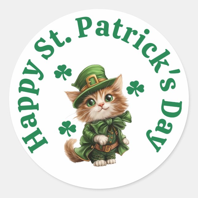 Niedlich Leprechaun Cat Happy St. Patrick's Day Runder Aufkleber (Vorderseite)