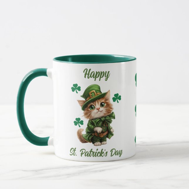 Niedlich Leprechaun Cat Tasse - Happy St. Patrick' (Links)