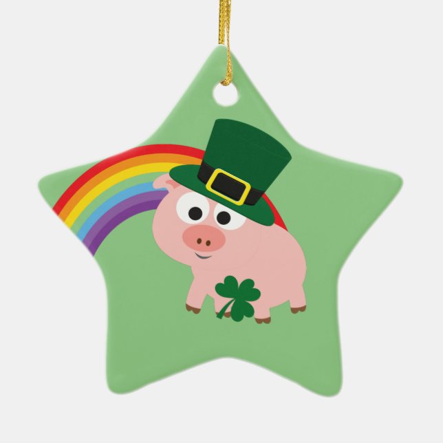 Niedlich Leprechaun Pig Keramikornament (Hinten)