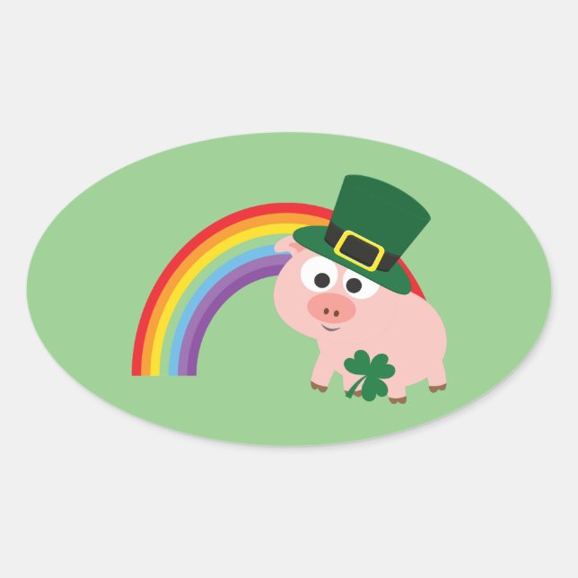 Niedlich Leprechaun Pig Ovaler Aufkleber (Vorderseite)