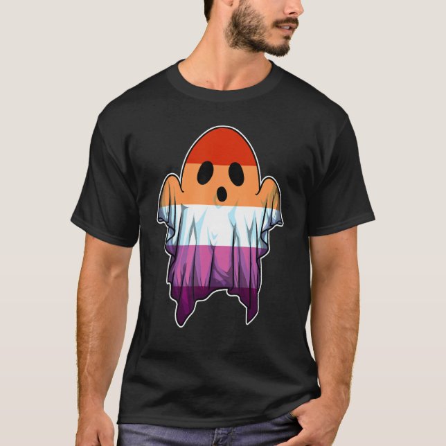 Niedlich Lesbian Ghost Lgbt Halloween Ghost Lgbtq  T-Shirt (Vorderseite)