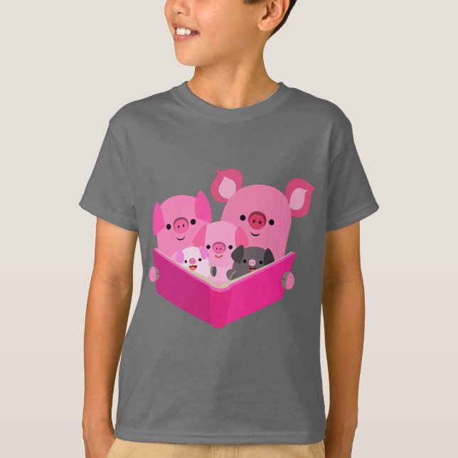 Niedlich lesen Cartoon Schweinerfamilie Kinder T - T-Shirt (Vorderseite)